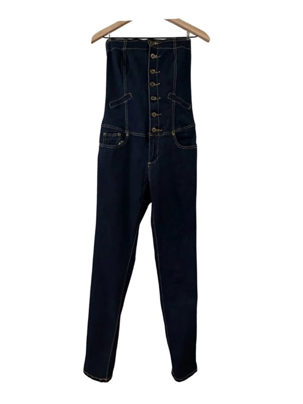 Y2K Women's Strapless Dark Denim Tube Top Jumpsuit - Size 7
